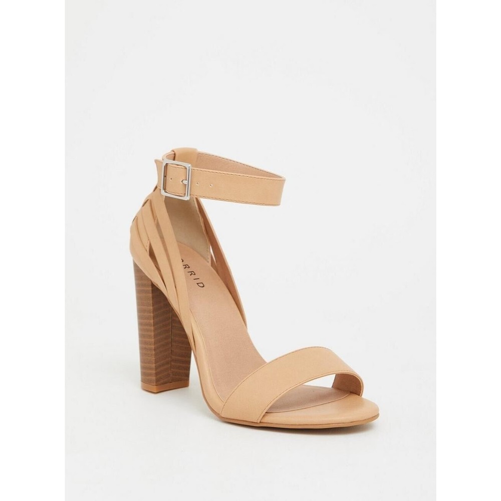 Torrid Womens Woven Stacked Heel Nude Size 11 Sandal Buckle Beach Cocktail